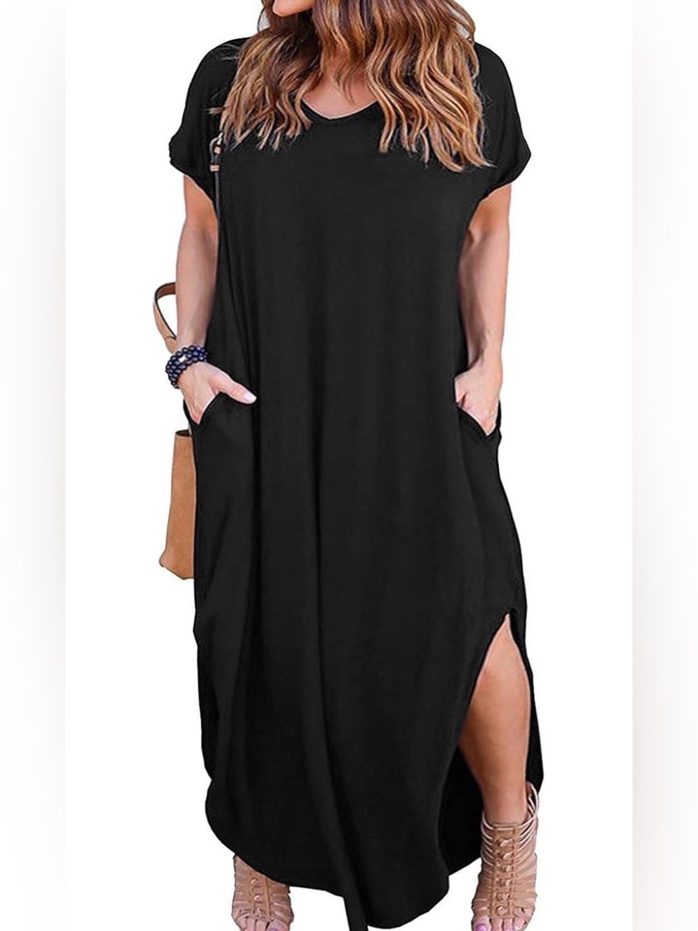 Black & White Tie-Dye V-Neck Maxi Dress